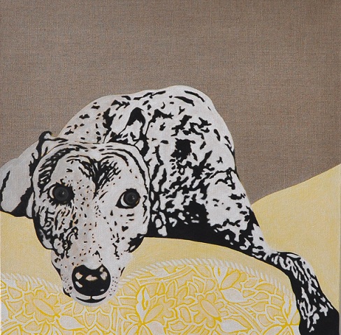 Stella Veldkamp, ‘Athena - portrait of a Greyhound 1. 58 x 58 x 5 cm olie-alkydverf linnen  2012..jpg