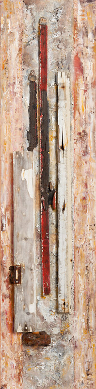 Texel, wrakhout, fossiel, stenen en zand op linnen.jpg