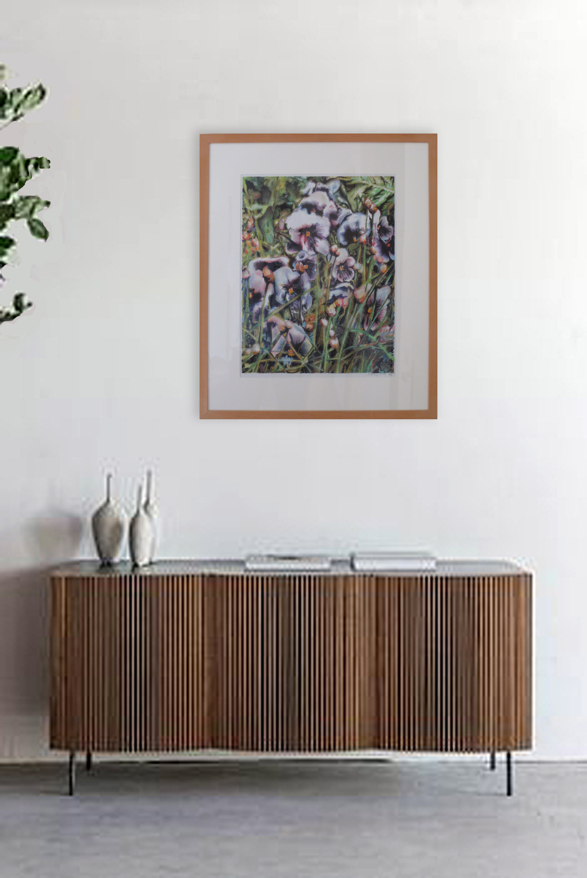 Werk achter glas wordt niet per post verstuurd maar bij de kunstenaar opgehaald. Het formaat is inclusief de lijst.