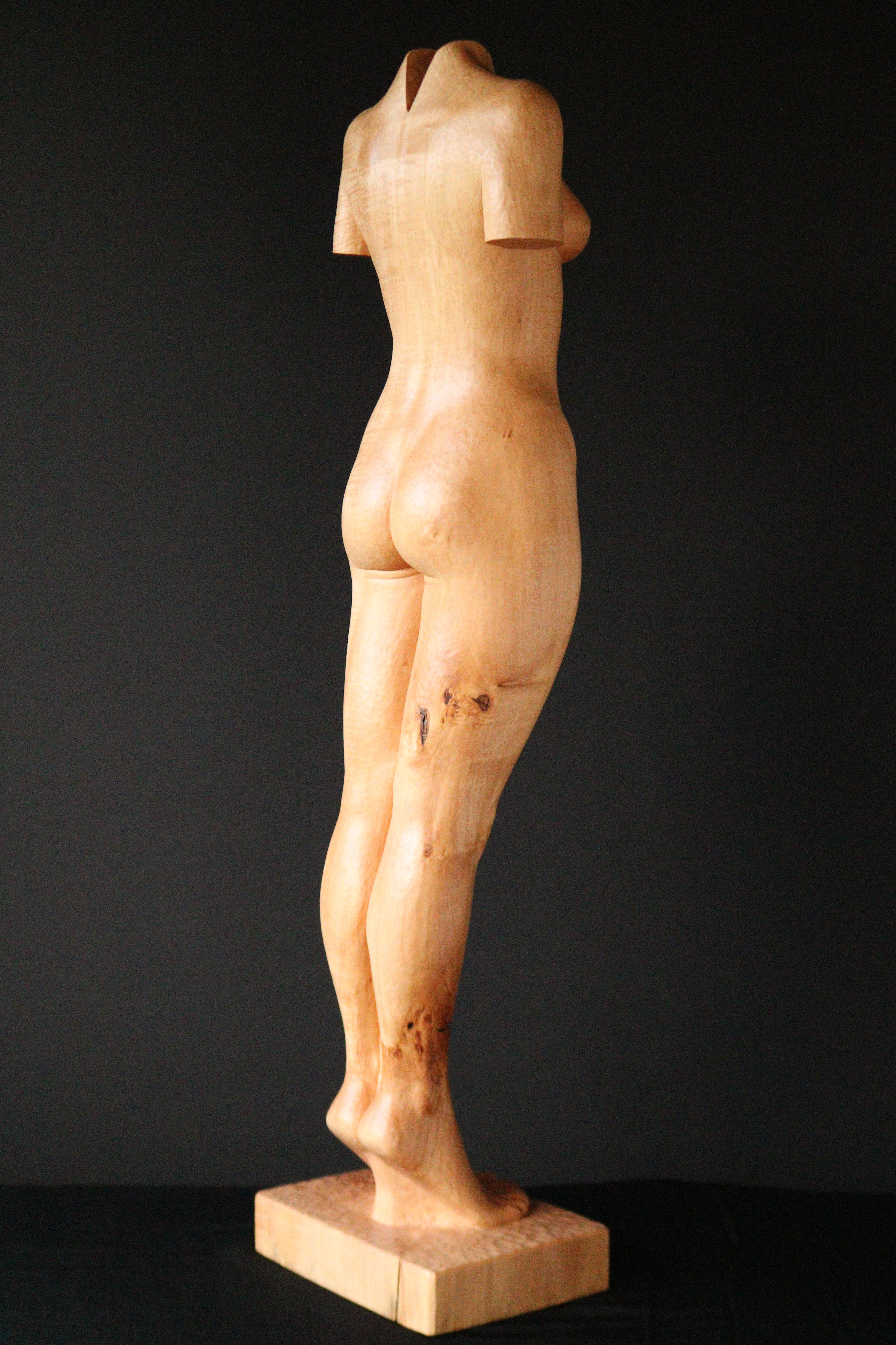 Standing Nude #2,beeld van hout, vrouwelijke tors, frontside detail