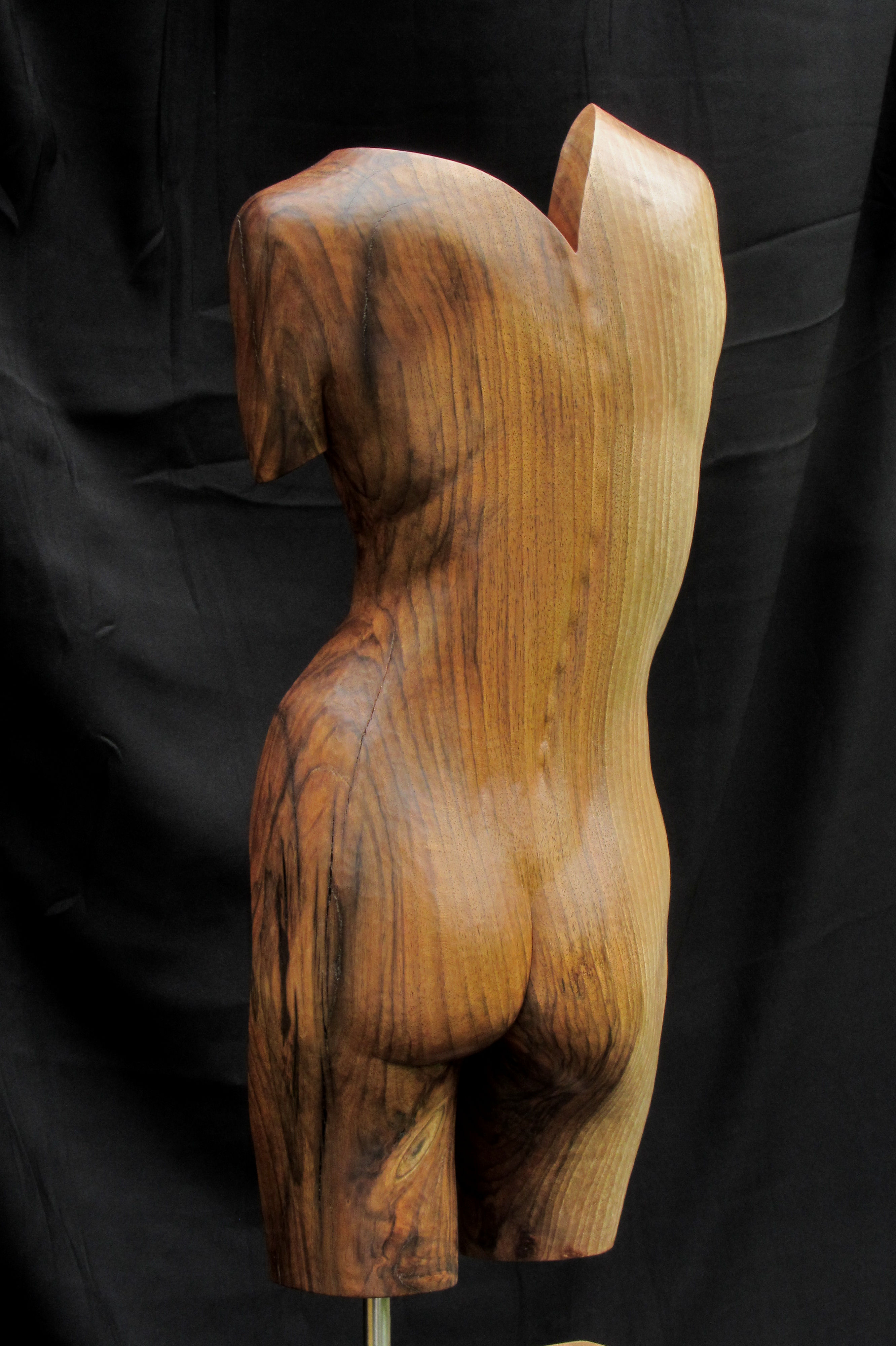 Torso in relief #2, human wood sculpture, female torso, left side