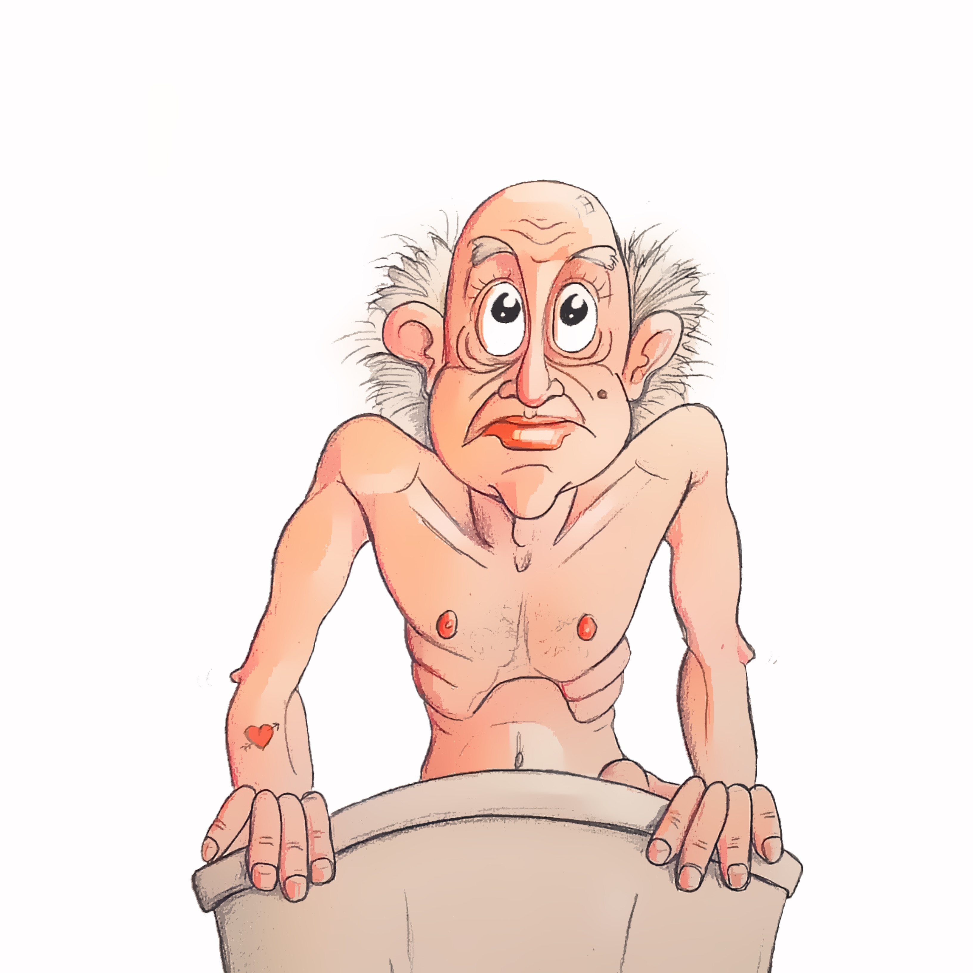 Gert de Goede illustrator tekenaar illustratie tekening content blote oude man vrolijk 