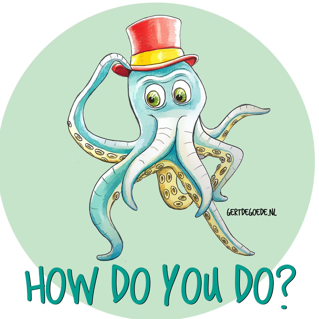 Gert de Goede illustrator T shirt print octopus inktvis cartoon schrijver presentatie bij jou hogr hord gegroet