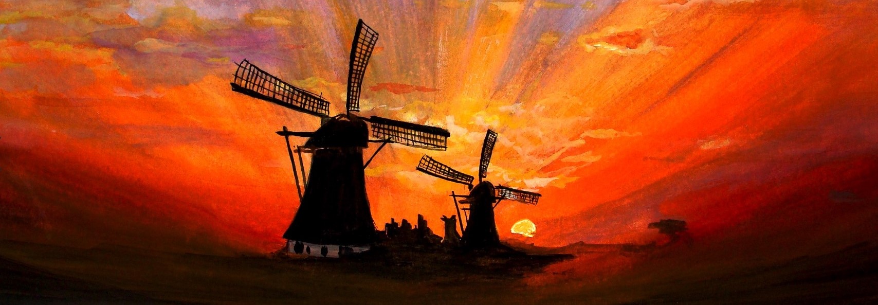 ZONONDERGANG IN NOORD HOLLAND, 2010, acryl op papier, 12 x 27 cm - Carmen Todita