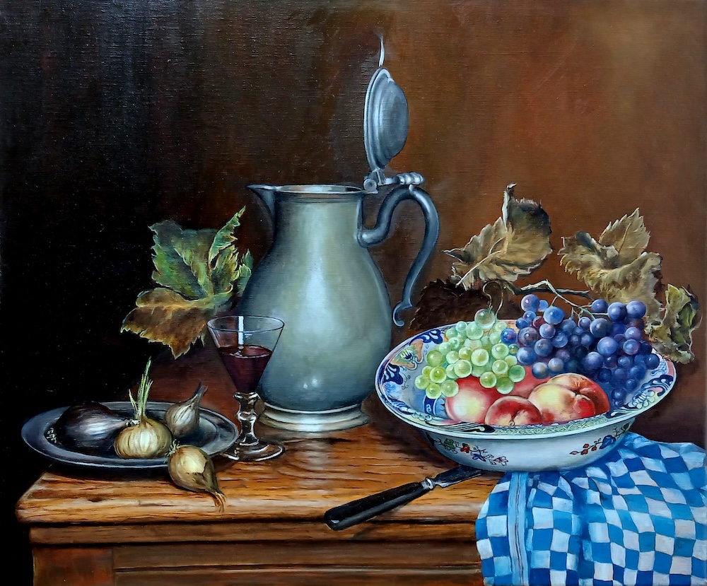 Stilleven met klapmuts en fruit - Joop van Haren