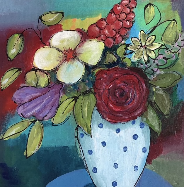 Bloemen mixed media - Tineke van Hout
