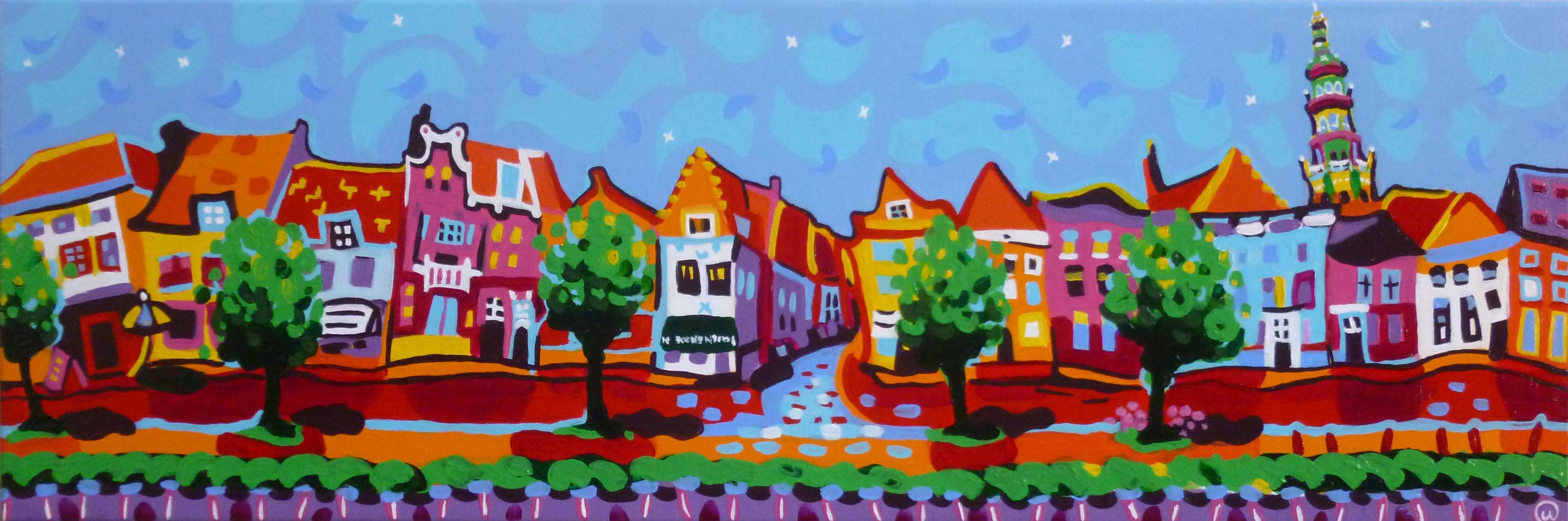 Panorama Kaai – 2018 – Acryl op doek  – 30x90 cm - Wieteke Hendrikx